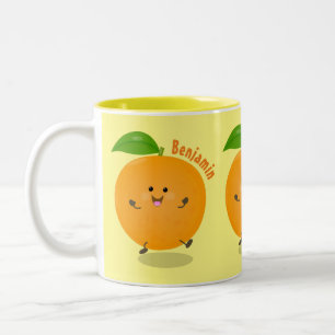 Cute dancing orange citrus fruit Two-Tone coffee mug