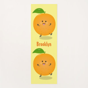 Cute dancing orange citrus fruit yoga mat