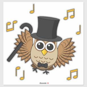 Cute Dancing Owl with Music Notes Cartoon