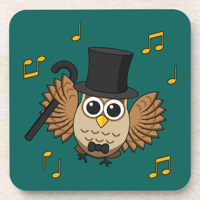 Cute Dancing Owl with Music Notes Cartoon Coaster (Front)