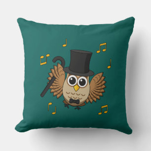 Cute Dancing Owl with Music Notes Cartoon Cushion
