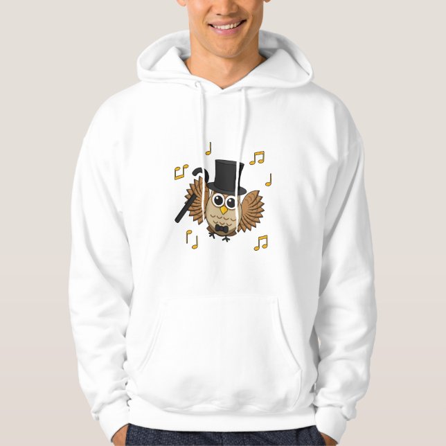 Cute Dancing Owl with Music Notes Cartoon Hoodie (Front)