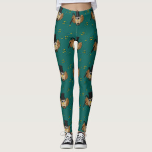Cute Dancing Owl with Music Notes Cartoon Leggings