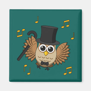 Cute Dancing Owl with Music Notes Cartoon Magnet