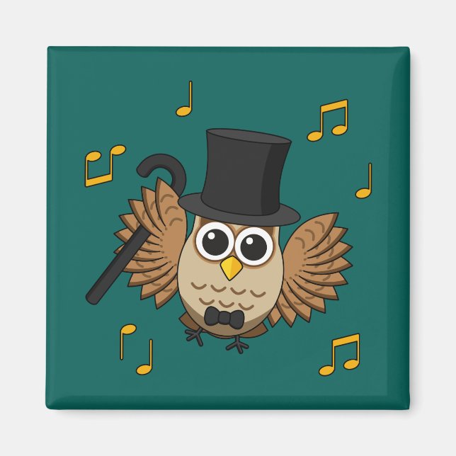 Cute Dancing Owl with Music Notes Cartoon Magnet (Front)