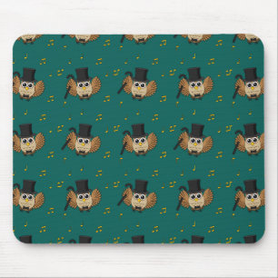 Cute Dancing Owl with Music Notes Cartoon Mouse Mat