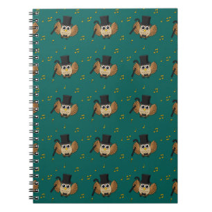 Cute Dancing Owl with Music Notes Cartoon Notebook
