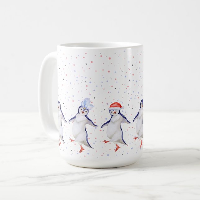 Cute Dancing Penguins Christmas Coffee Mug (Front Left)