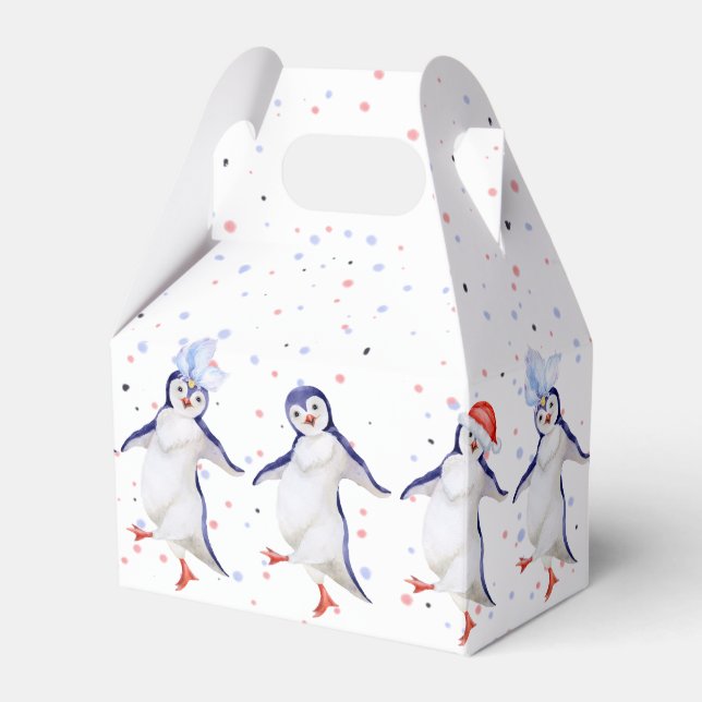 Cute Dancing Penguins Christmas Favour Box (Front Side)