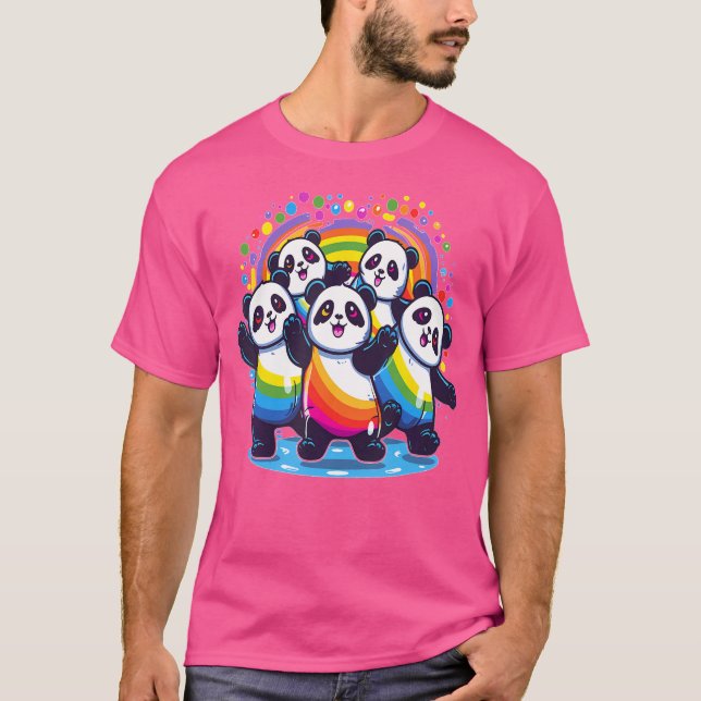 Cute Dancing Rainbow Pandas Edm Festival T-Shirt (Front)