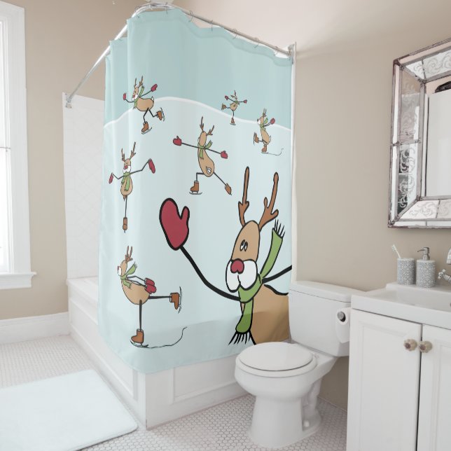 Cute Dancing Reindeer - Christmas Shower Curtain (In Situ)