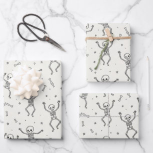 Cute Dancing Skeleton and Bones Spooky Halloween Wrapping Paper Sheet