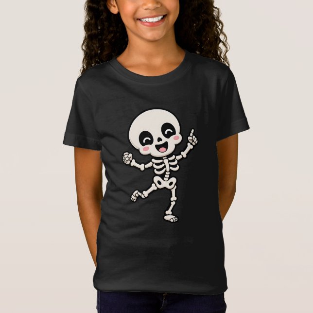 Cute Dancing Skeleton Halloween Design T-Shirt (Front)