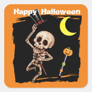Cute Dancing Skeleton Kids Halloween Square Sticker