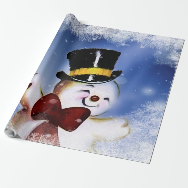 Cute dancing Snowman Wrapping Paper (Unrolled)