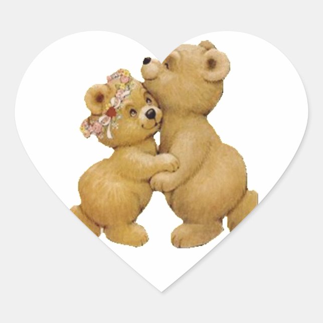 Cute Dancing Teddy Bears Heart Sticker (Front)