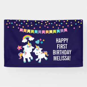 Cute Dancing Unicorns Magical Rainbow Birthday Banner