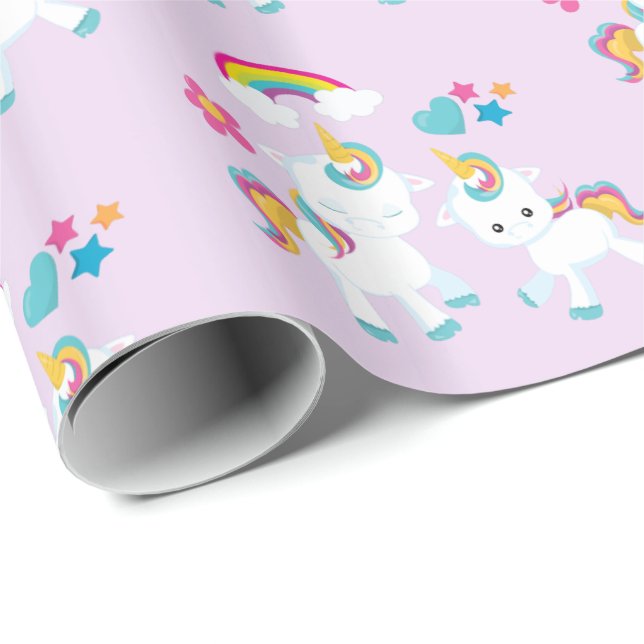 Cute Dancing Unicorns Magical Rainbow Pattern Wrapping Paper (Roll Corner)