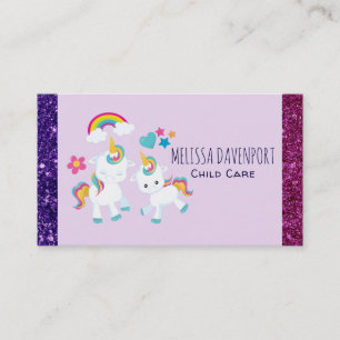 Cute Dancing Unicorns Magical Rainbow & Stars Business Card