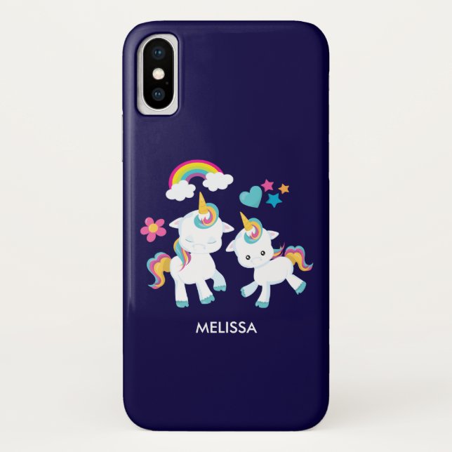 Cute Dancing Unicorns Magical Rainbow & Stars Case-Mate iPhone Case (Back)