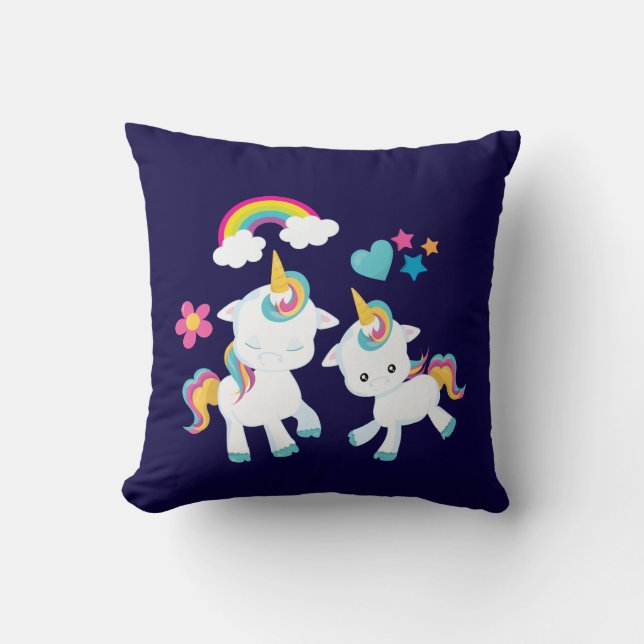 Cute Dancing Unicorns Magical Rainbow & Stars Cushion (Front)