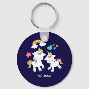 Cute Dancing Unicorns Magical Rainbow & Stars Key Ring