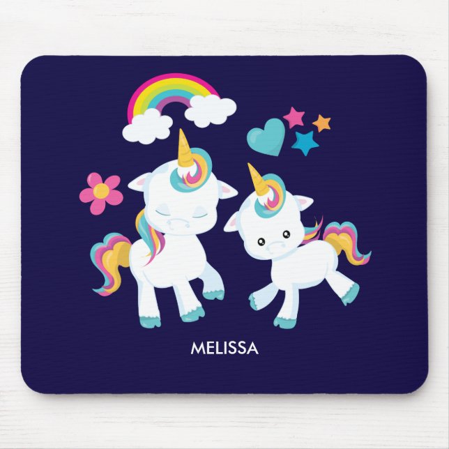 Cute Dancing Unicorns Magical Rainbow & Stars Mouse Mat (Front)