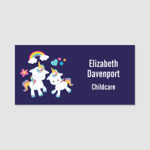 Cute Dancing Unicorns Magical Rainbow & Stars Name Tag