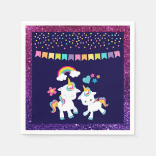 Cute Dancing Unicorns Magical Rainbow & Stars Napkin