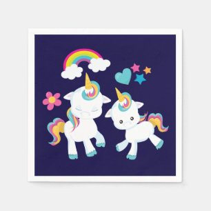 Cute Dancing Unicorns Magical Rainbow & Stars Napkin