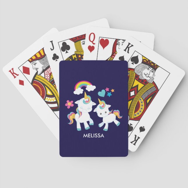 Cute Dancing Unicorns Magical Rainbow & Stars Playing Cards (Back)