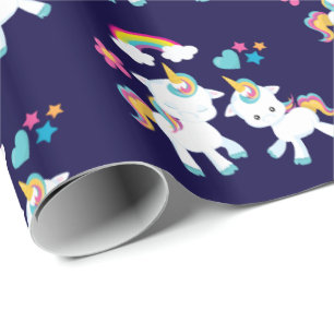 Cute Dancing Unicorns Magical Rainbow & Stars Wrapping Paper