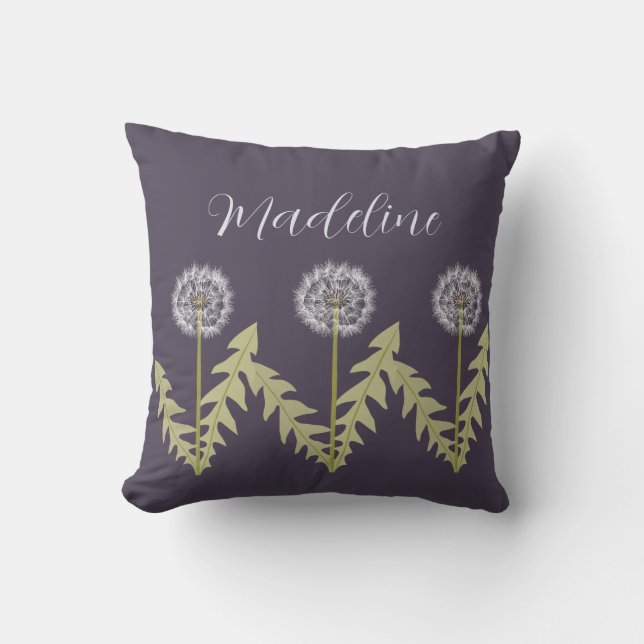 Cute Dandelion Name Purple Cushion (Front)