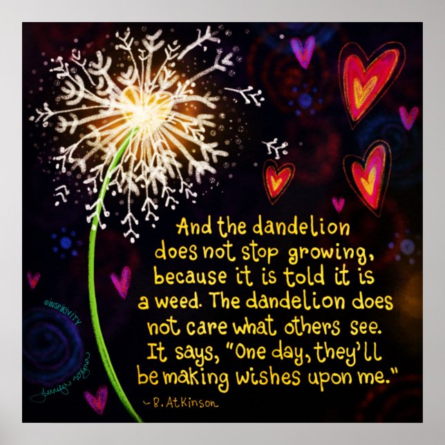 Cute Dandelion Wishes Upon Me Quote Inspirivity Poster (Front)