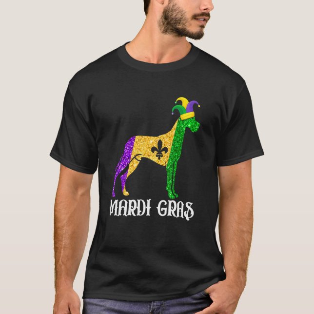 Cute Dane Dog Lover Mardi Gras Party Jester Mask T-Shirt (Front)