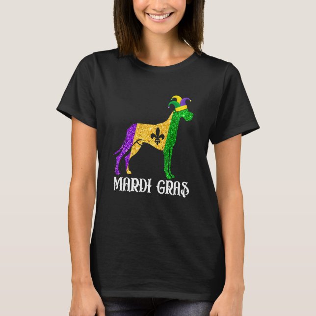 Cute Dane Dog Lover Mardi Gras Party Jester Mask T-Shirt (Front)