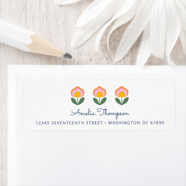 Cute Danish Flower in Blue Custom Return Address (Insitu)