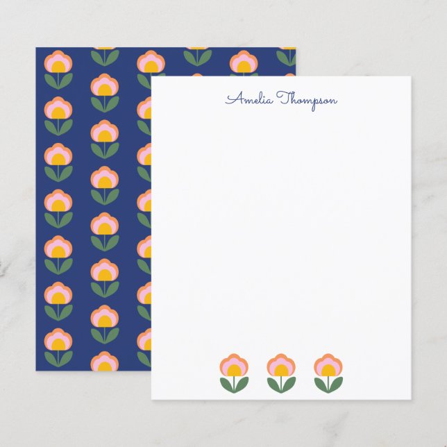 Cute Danish Flower in Blue Personalised Stationery (Front/Back)