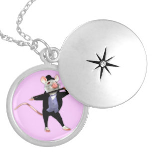 Cute Dapper Mouse, the Dancing Cartoon Mouse Locket Necklace