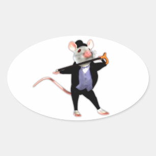 Cute Dapper Mouse, the Dancing Cartoon Mouse Oval Sticker