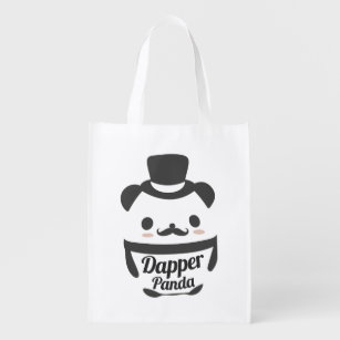 Cute Dapper Panda Wearing Top Hat Reusable Grocery Bag