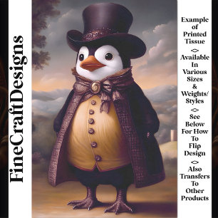 Cute Dapper Penguin, Coat & Top Hat BG9 Decoupage Tissue Paper