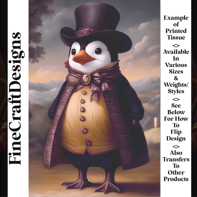Cute Dapper Penguin, Coat & Top Hat BG9 Decoupage Tissue Paper (Creator Uploaded)