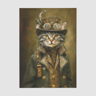Cute Dapper Steampunk Tabby Cat ET7L Decoupage Tissue Paper