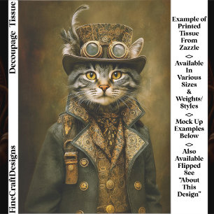 Cute Dapper Steampunk Tabby Cat ET7L Decoupage Tissue Paper