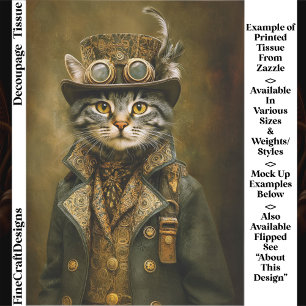 Cute Dapper Steampunk Tabby Cat ET7R Decoupage Tissue Paper