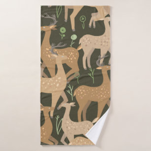Cute dappled deer flat hand drawn vintage seamless bath towel