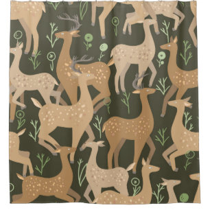 Cute dappled deer flat hand drawn vintage seamless shower curtain