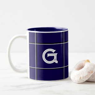 Cute Dark Blue Decorative Initial Square Design Tw Two-Tone Coffee Mug