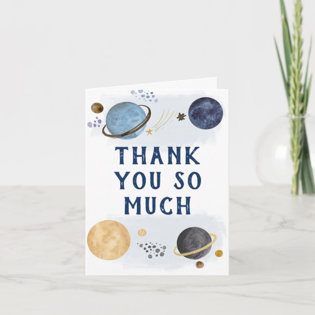 Cute Dark Blue Galaxy Space Baby Shower Thank You Card (Front)